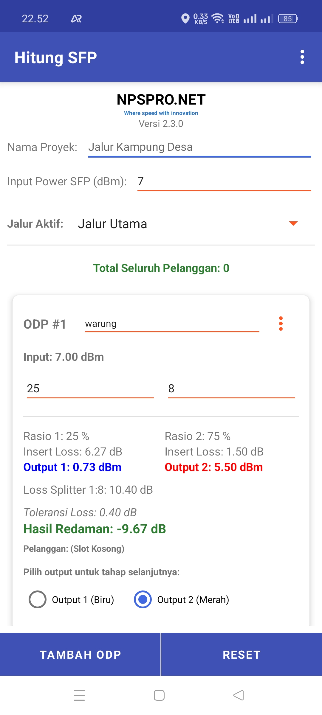 Hitung SFP - Pilih Rasio