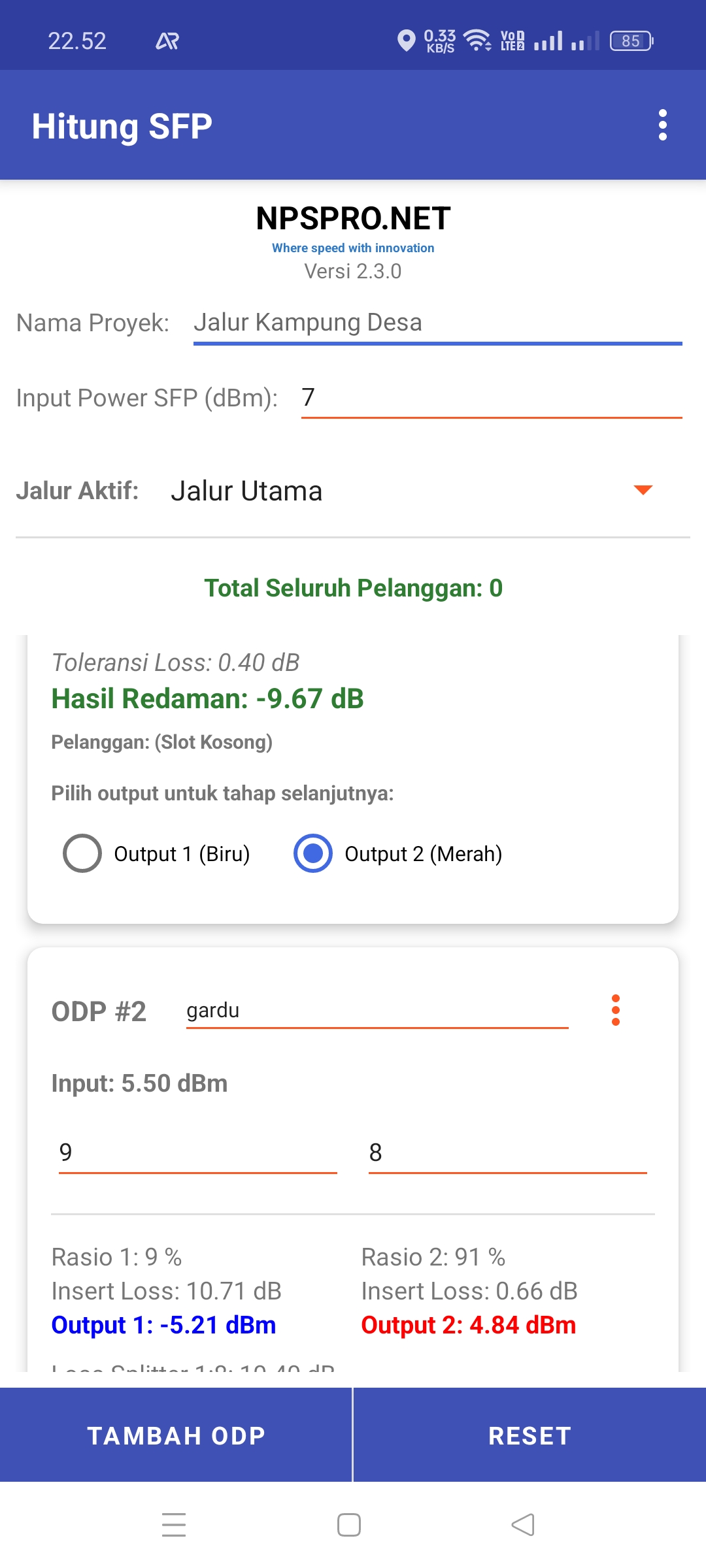Hitung SFP - Hasil Perhitungan